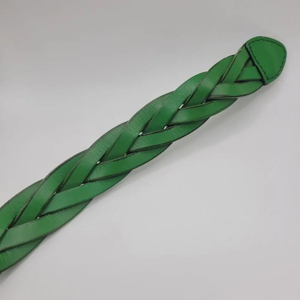Green Leather Belt Women Medium Braided Woven Boho Minimalist Preppy Cottagecore